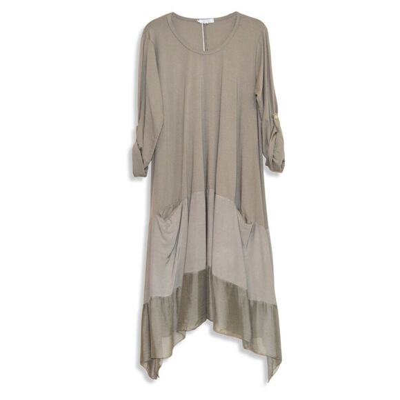 New Lea Rigoli  Made in Italy Boho Asymmetrical Cotton Blend Midi Dress - Picture 3 of 8